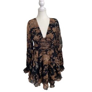 ASOS Design Boho Floral Mini Dress - Lace Up Front - Size 6